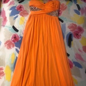 Orange Prom Dress w/ Small Jeweled Detail